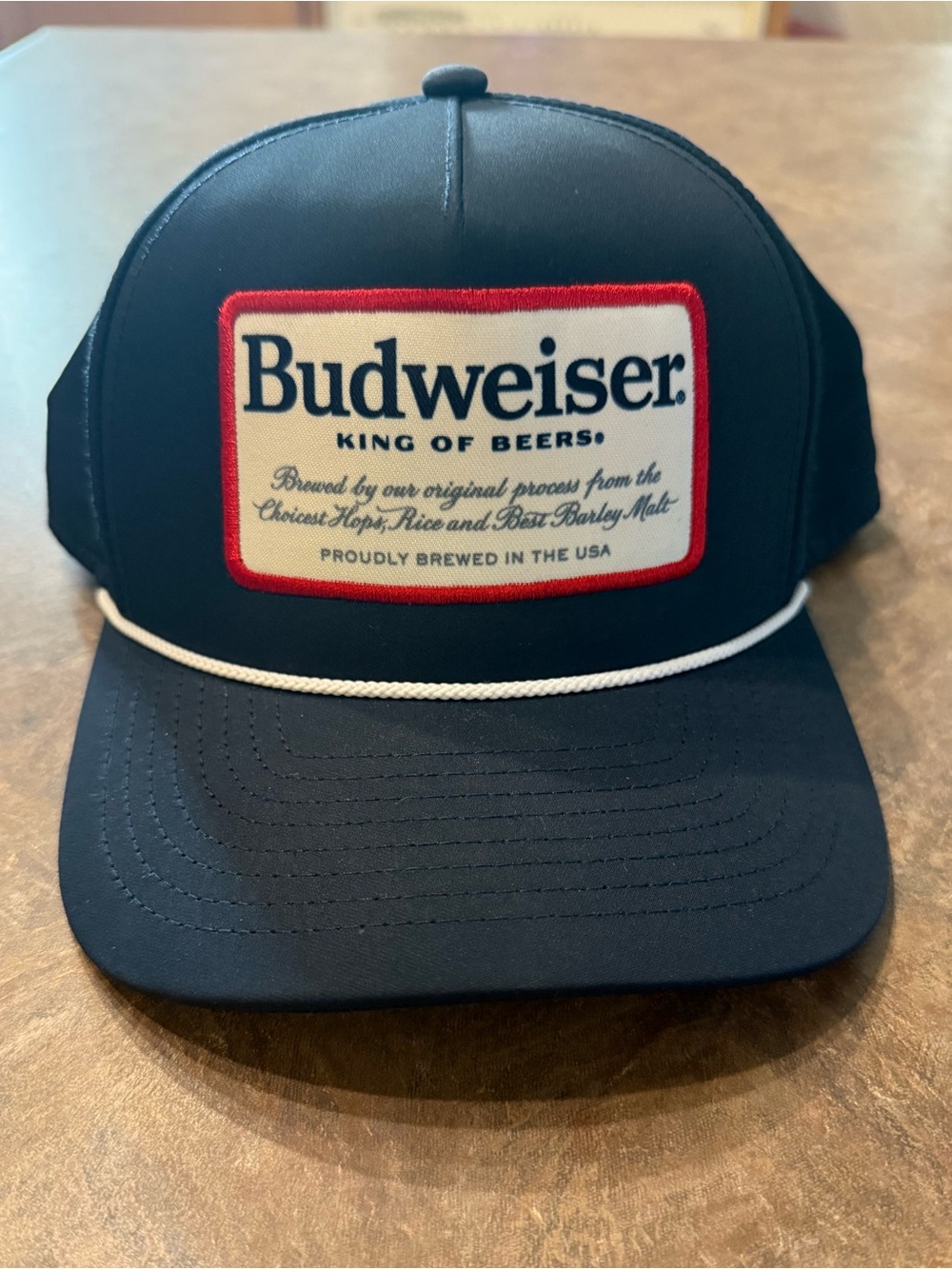 NWOT Budweiser Black Cap with Red and Cream Patch - Imperial Brand Hat